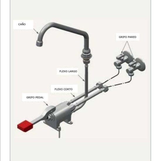 Grifo de pedal 1 palanca 2 agua cromado
