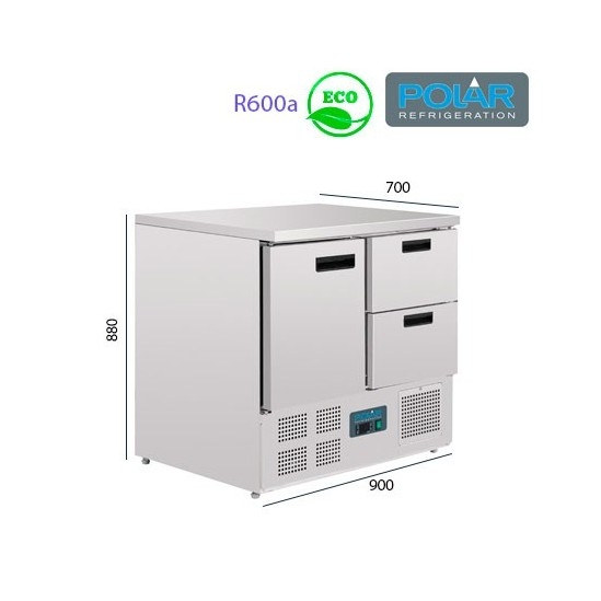 Mesa Refrigerada 1 puerta y 2 cajones.