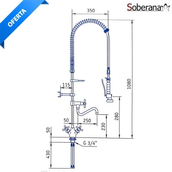 Grifo ducha dos aguas con caño Soberana GK DGF