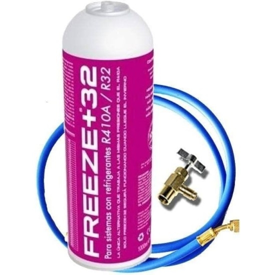GAS ORGÁNICO ECOLÓGICO FREEZE +32 ALTERNATIVO R410A R32 800gr +VALVULA + MANGUERA