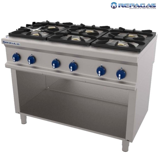 Cocina Industrial 6 fuegos sobre soporte Repagas
