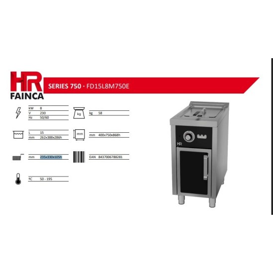 Freidora HR con estanteria de pie con capacidad de 15 litros