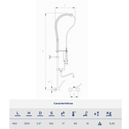 Grifo ducha mural con caño