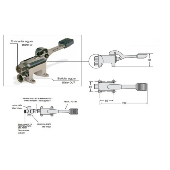 Grifo de pedal 1 palanca 1 agua cromado